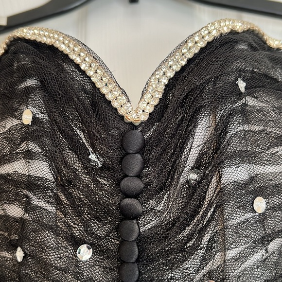 Vintage Custom Made Black Corset Sweetheart Ball gown Rhinestones Sequins Small - Picture 5 of 17
